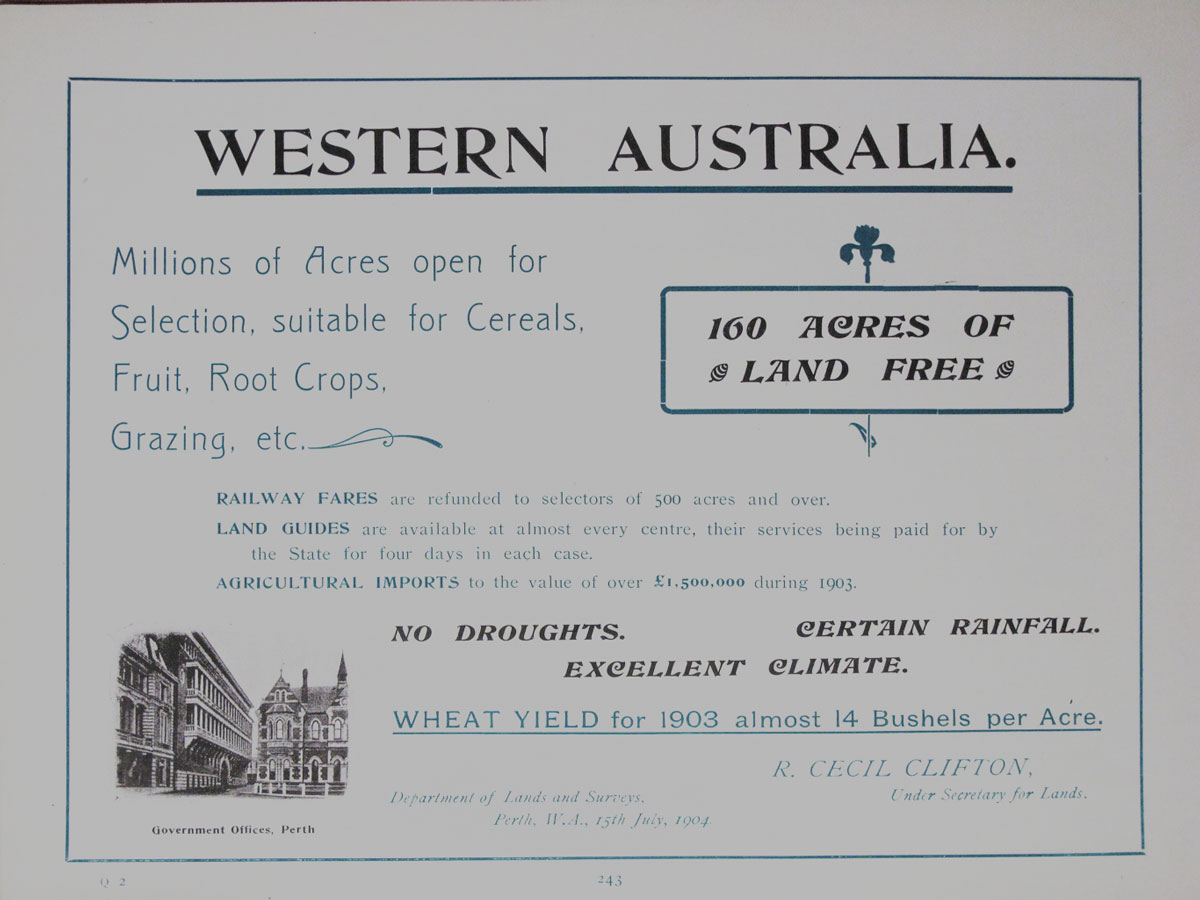 WA Government land advertisement from 1904.