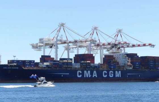 The container ship CMA CGM Rossini in Fremantle Port