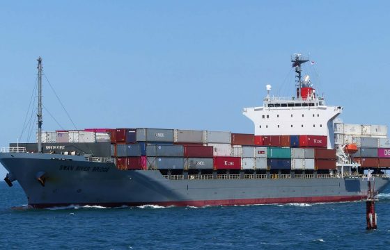 Container ship entering Fremantle Port