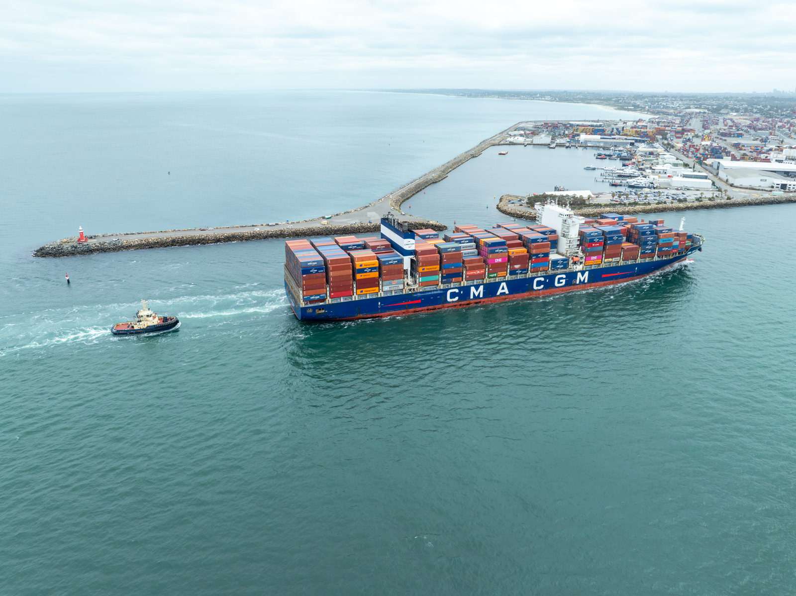 CMA CGM Volga arrives at Fremantle, 9 November 2024. Credit Les Moyle, Balm Commercial Photography