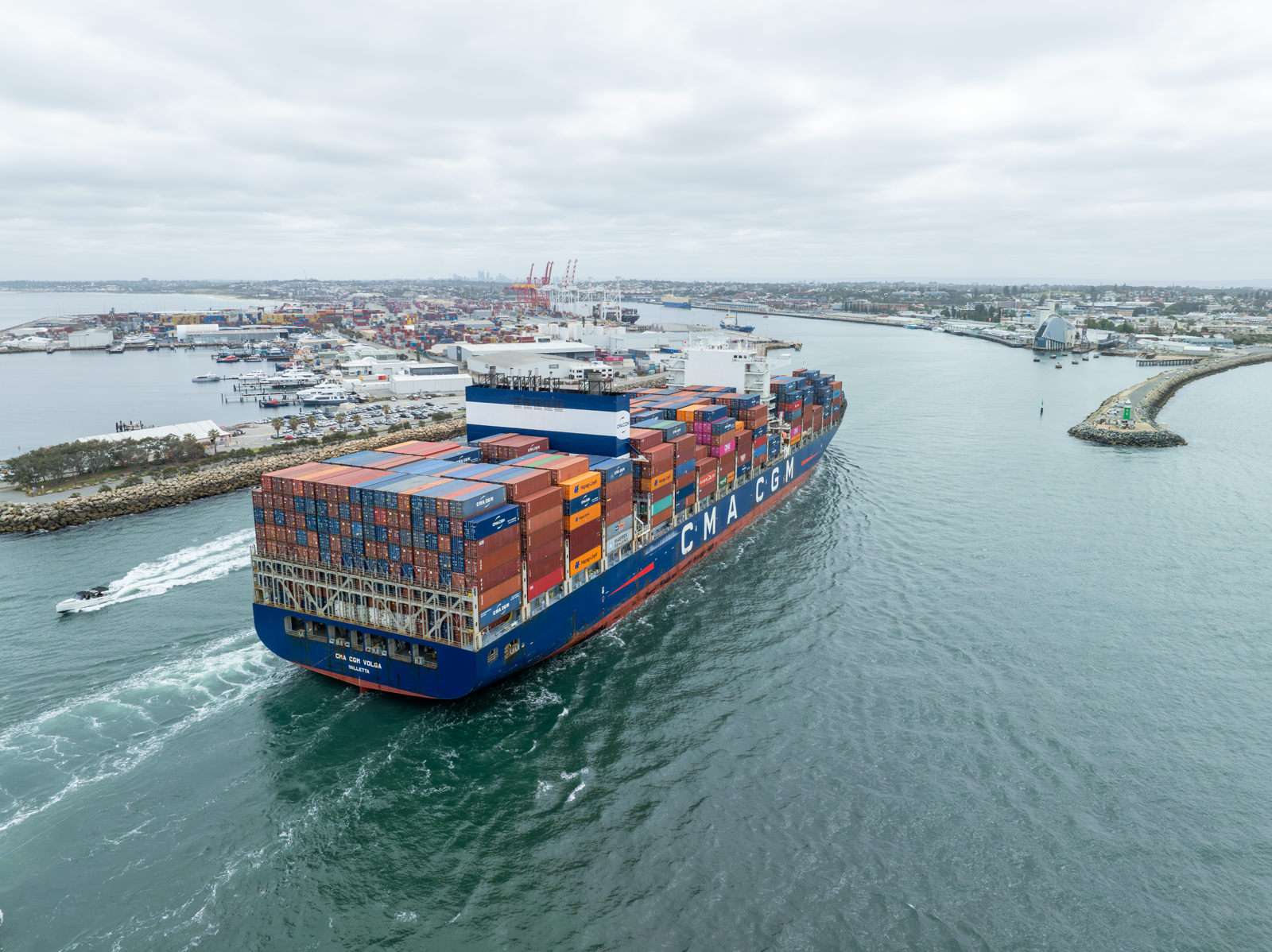 CMA CGM Volga arrives at Fremantle, 9 November 2024. Credit Les Moyle, Balm Commercial Photography