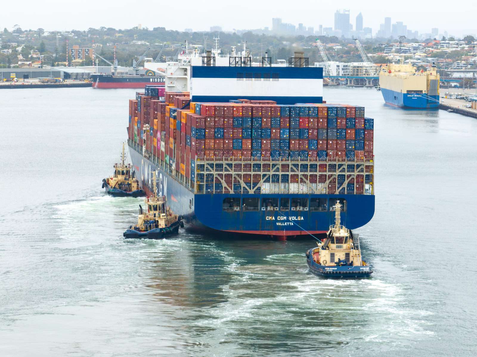 CMA CGM Volga arrives at Fremantle, 9 November 2024. Credit Les Moyle, Balm Commercial Photography